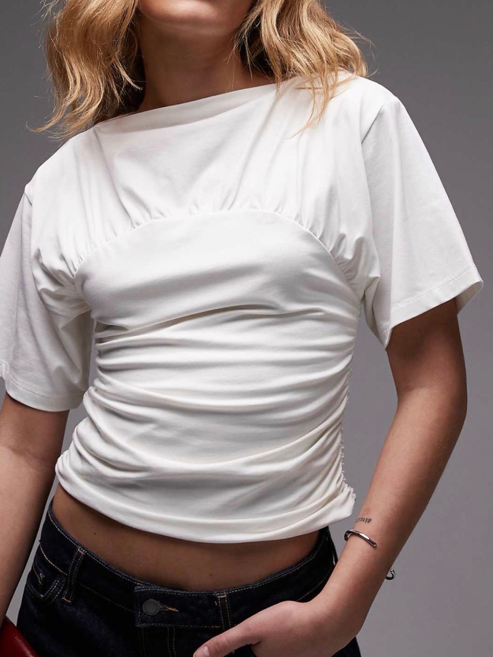 Topshop ruched detail short sleeve top